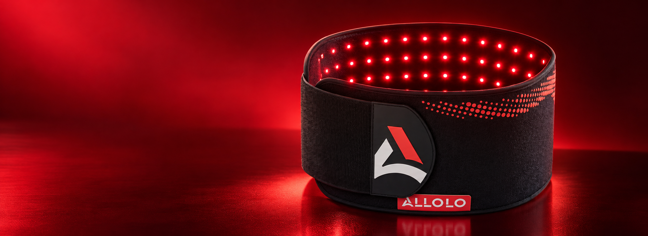 ALLOLO red light belt illuminated against a red background