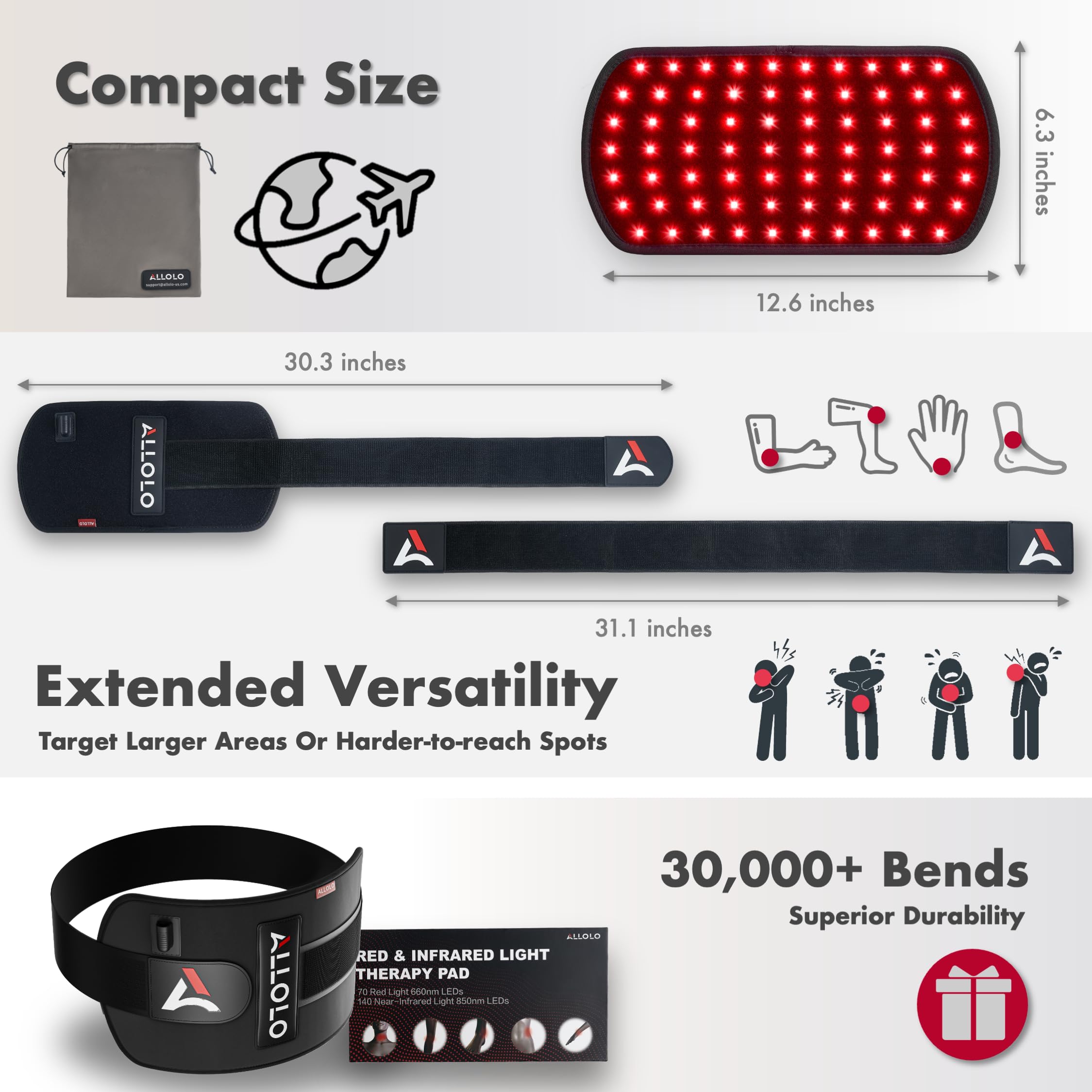 ALLOLO Red Light Therapy Belt | 12.6″ × 6.3″ — Product view 4